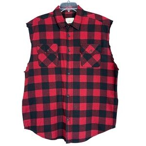 Fear of God Collection 2 Red & Black Blanket Plaid Sleeveless Flannel Shirt L